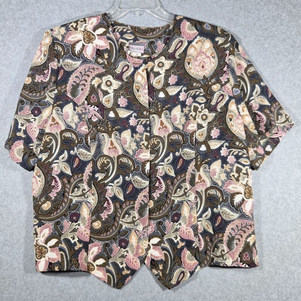 VTG 90s Bora Bora Womens XL Paisley Floral Cottagecore Short Sleeve Blazer USA